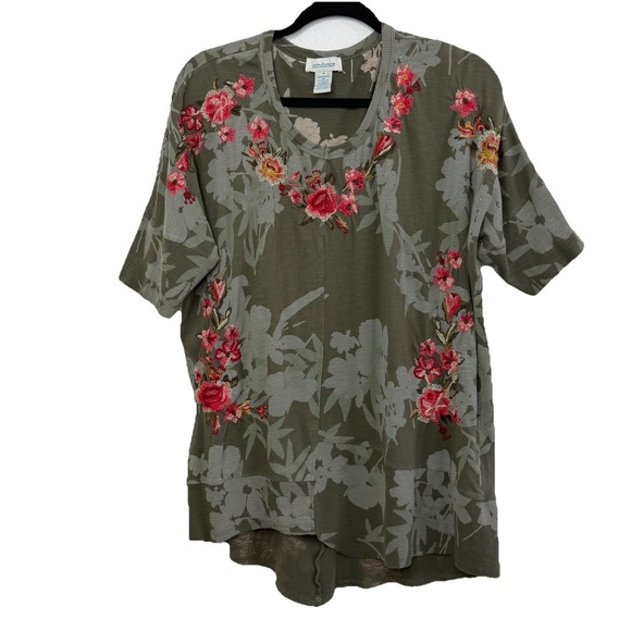 Sundance Embroidered Floral Tunic Top XL Olive Green Boho Cottagecore - Picture 11 of 15